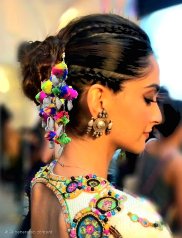jhalak premium handmade multicolor pom pom paranda bun latkan