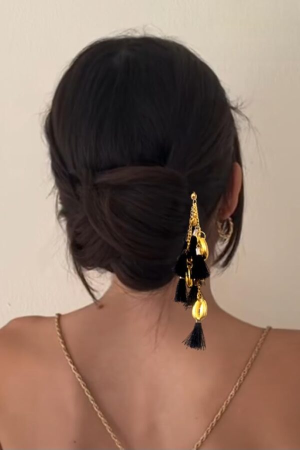 nyra handmade black & gold tassel juda pin