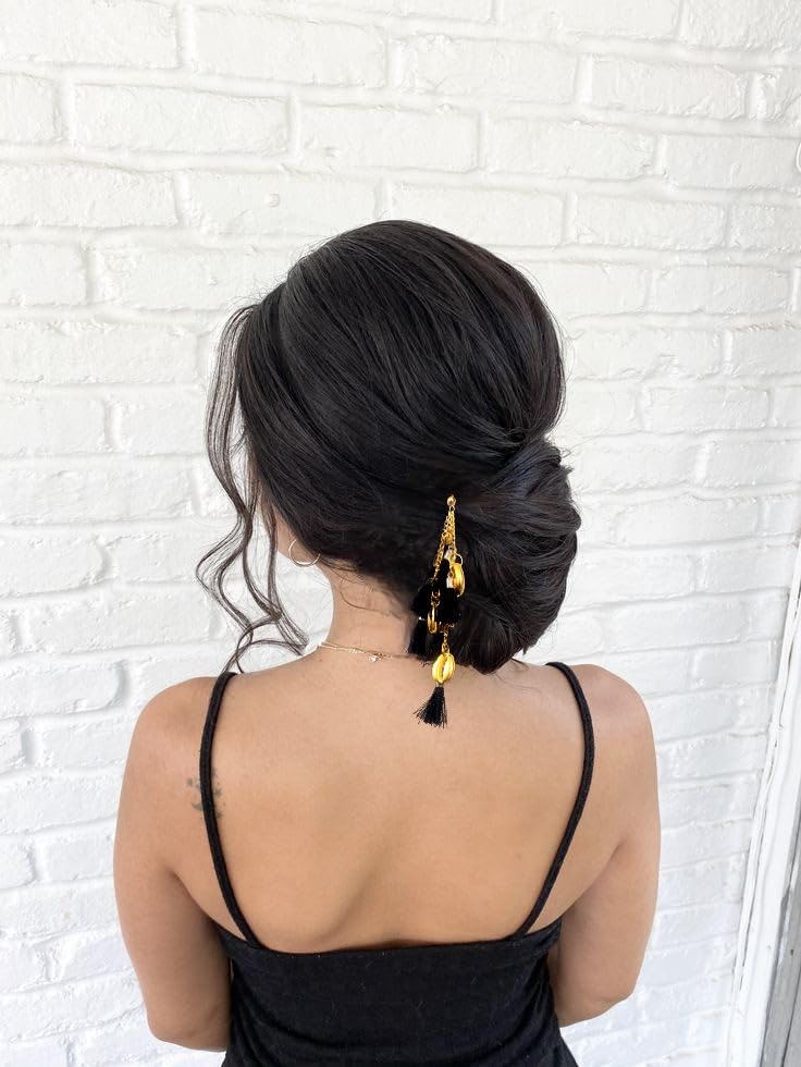 nyra handmade black & gold tassel juda pin