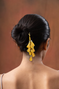 dahlia handmade beige tassel juda pin – artisanal indian ethnic hair brooch with silk latkan for buns, weddings, and festive hairstyles
