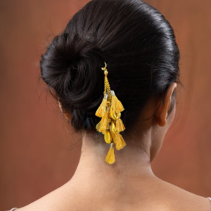 dahlia handmade beige tassel juda pin – artisanal indian ethnic hair brooch with silk latkan for buns, weddings, and festive hairstyles