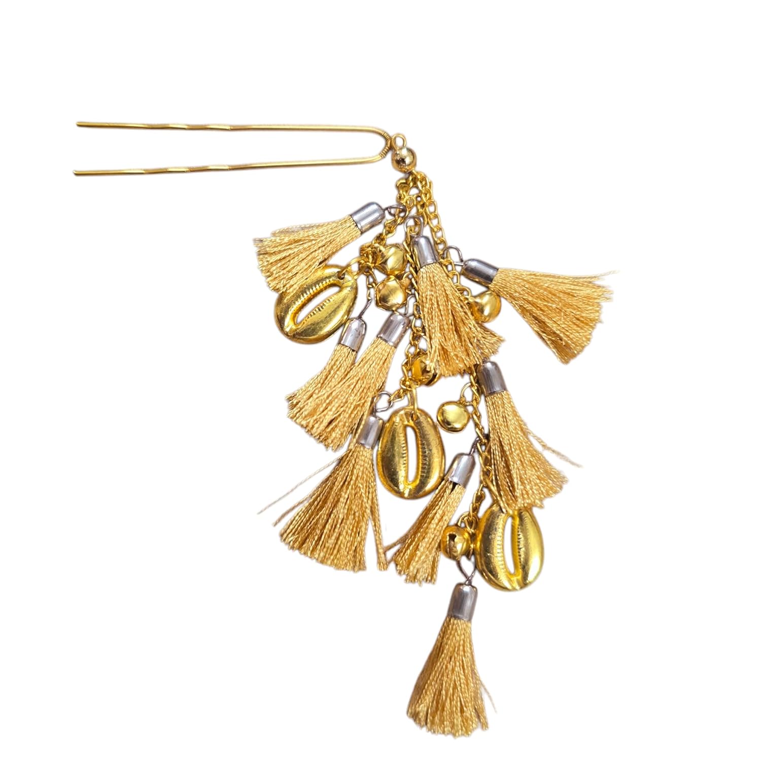 dahlia handmade beige tassel juda pin – artisanal indian ethnic hairbun with silk latkan for buns, weddings, and festive hairstyles