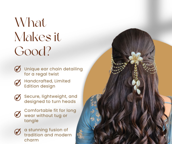 jasbaat ethnic cowrie shell & pearl drop hair chain