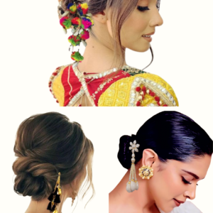combo of 3 hair pins black gold, white & multicolor pom pom zura pin