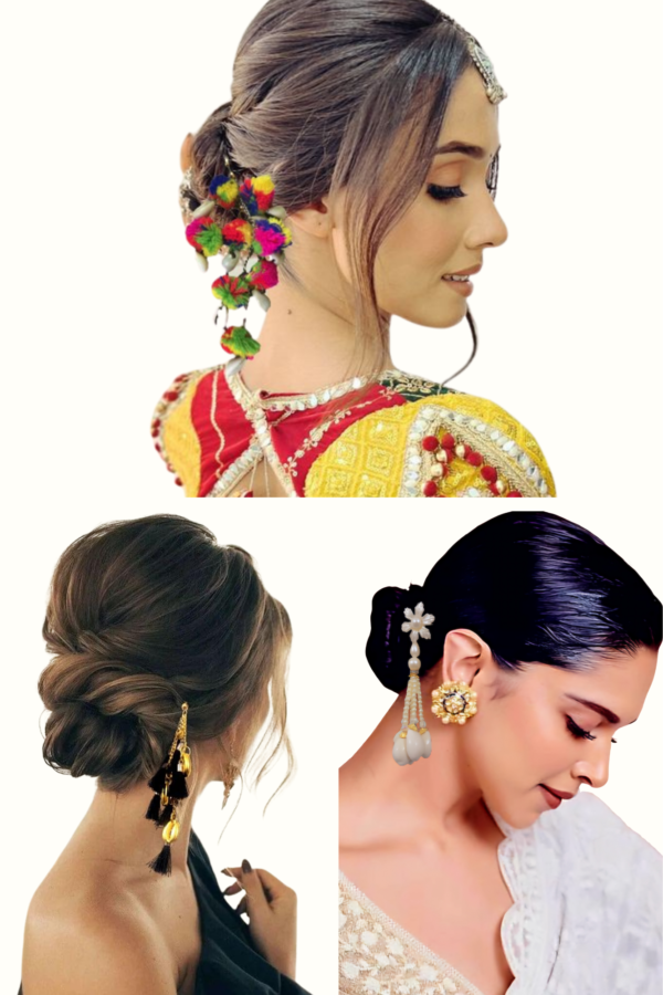 combo of 3 hair pins black gold, white & multicolor pom pom zura pin