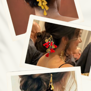 nyra hairpins combo of 3 handmade tassel hair bun accessory black, beige and red