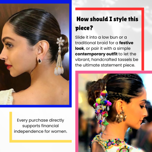 jhalak premium handmade multicolor pom pom paranda bun latkan