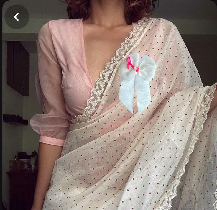 2 in 1 organza breast cancer awareness ribbon bow and brooch