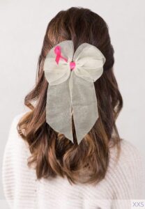 2 in 1 organza breast cancer awareness ribbon bow and brooch