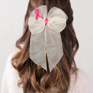 2 in 1 organza breast cancer awareness ribbon bow and brooch
