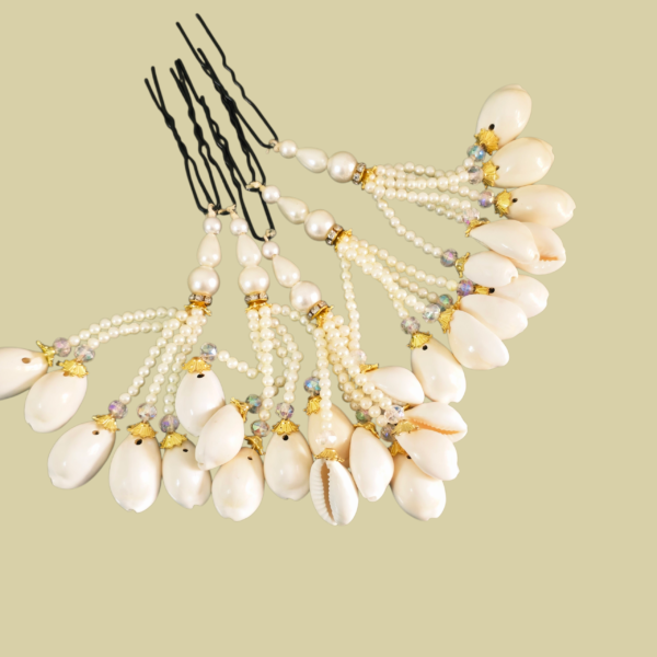 haya pearl & cowrie shell traditional hair bun accessory (set of 5 u pins)