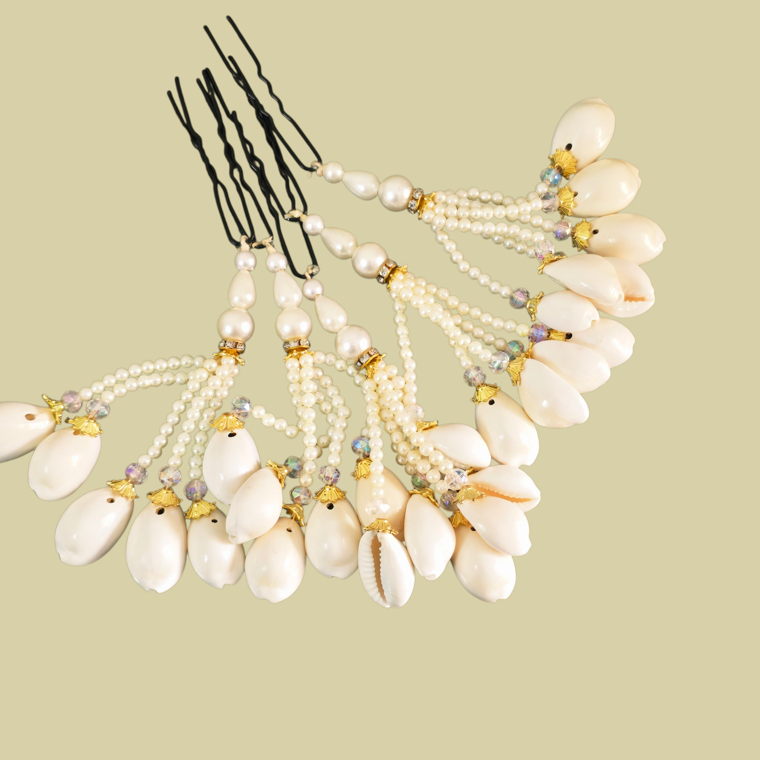 haya pearl & cowrie shell traditional hair bun accessory (set of 5 u pins)