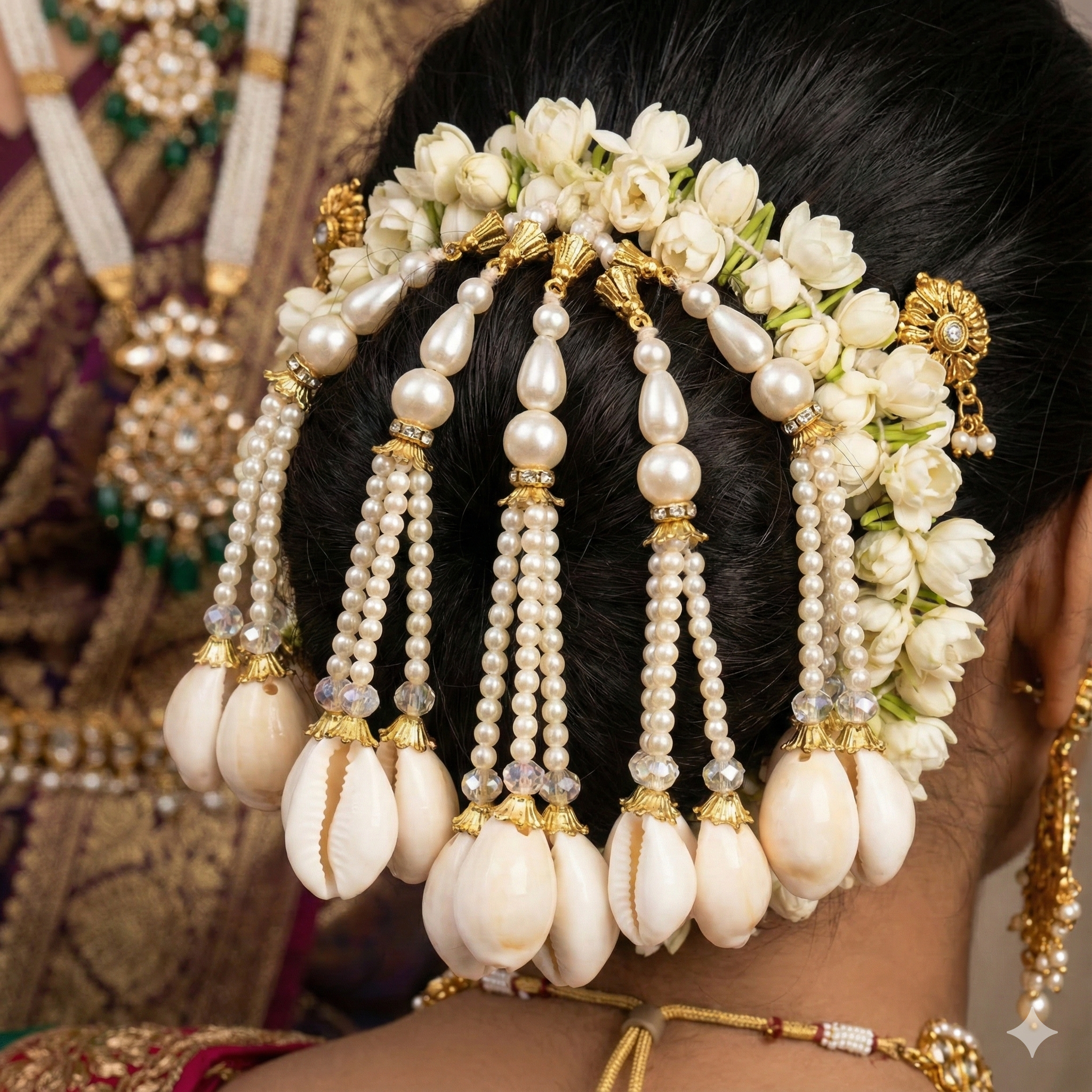 haya pearl & cowrie shell traditional hair bun accessory (set of 5 u pins)